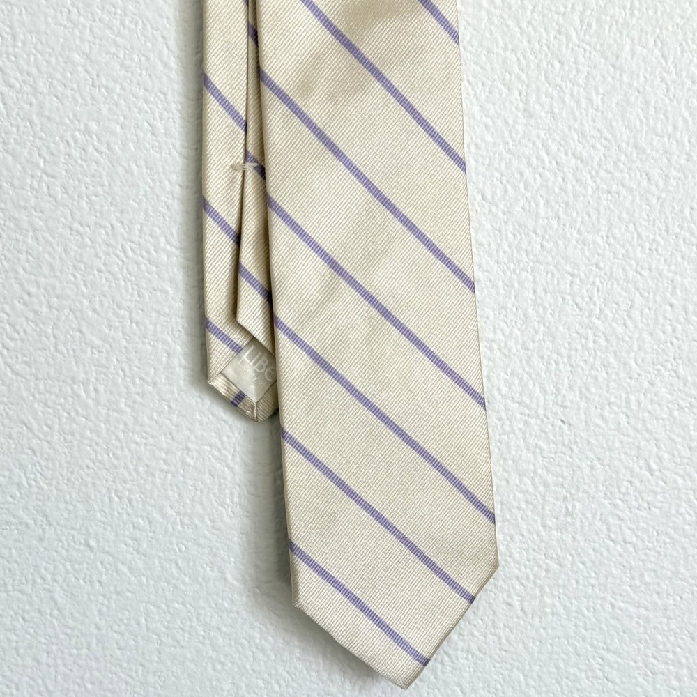 Liberty of London Men's 100% Silk Tie Purple Cream Stripe Made USA Old Money